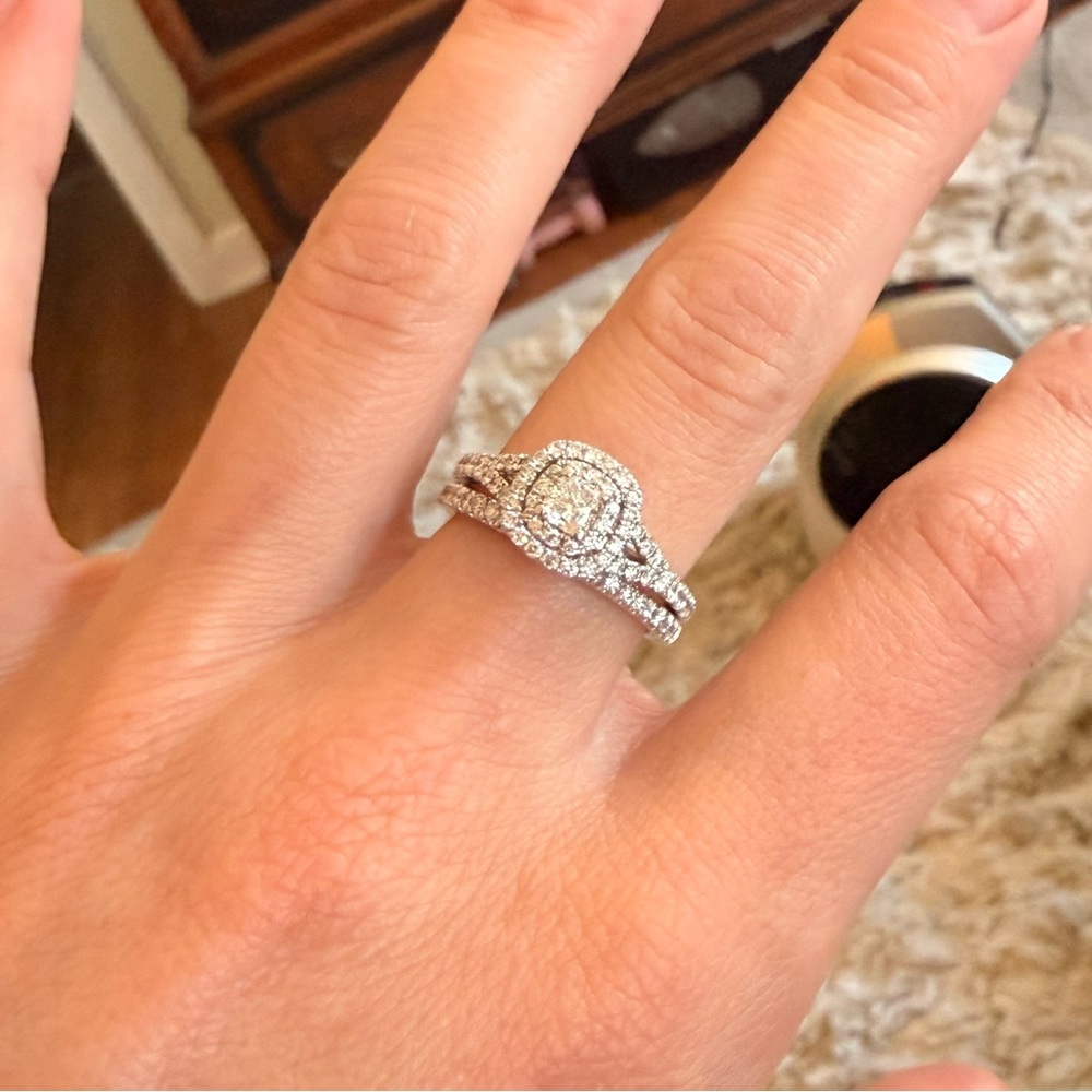 Double Halo Round Real Diamond Wedding Ring in 14k White Gold - Picture 12 of 13